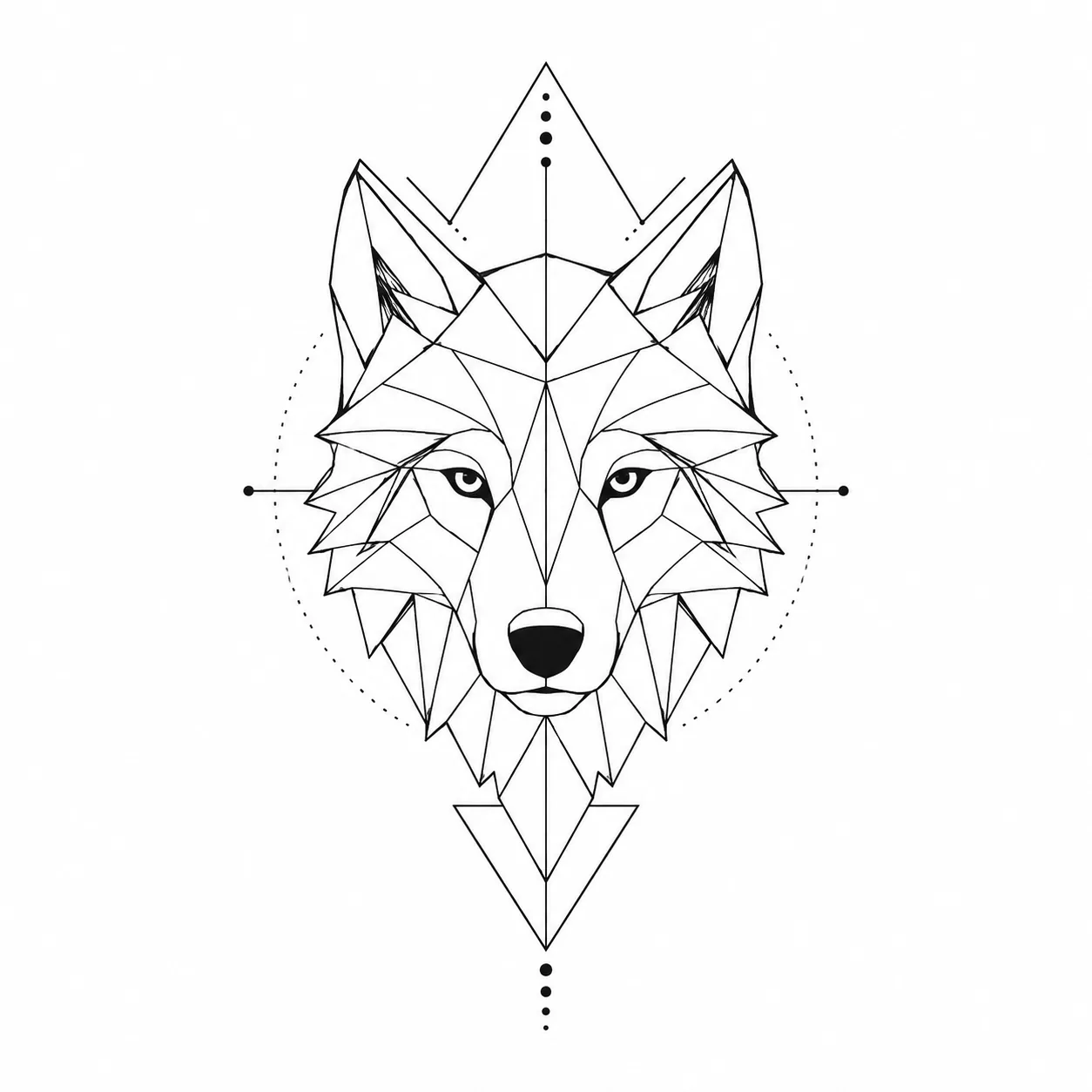 Tato Kepala Serigala Geometris Tinta Hitam
