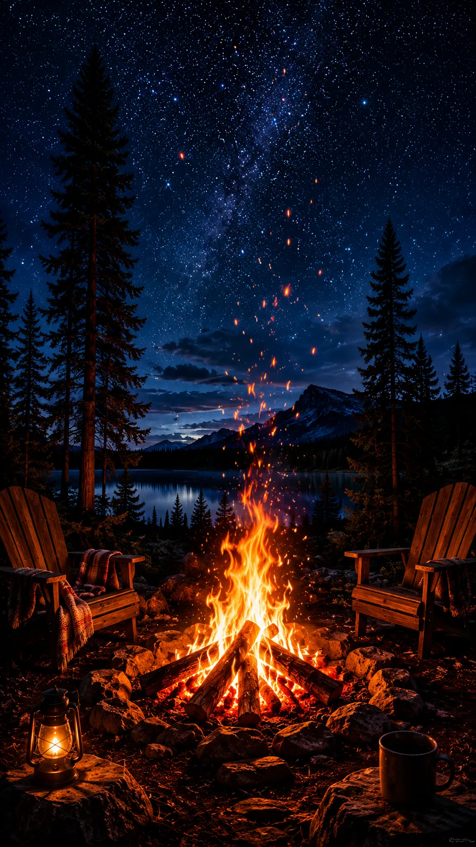 Forest Bonfire Starry Night