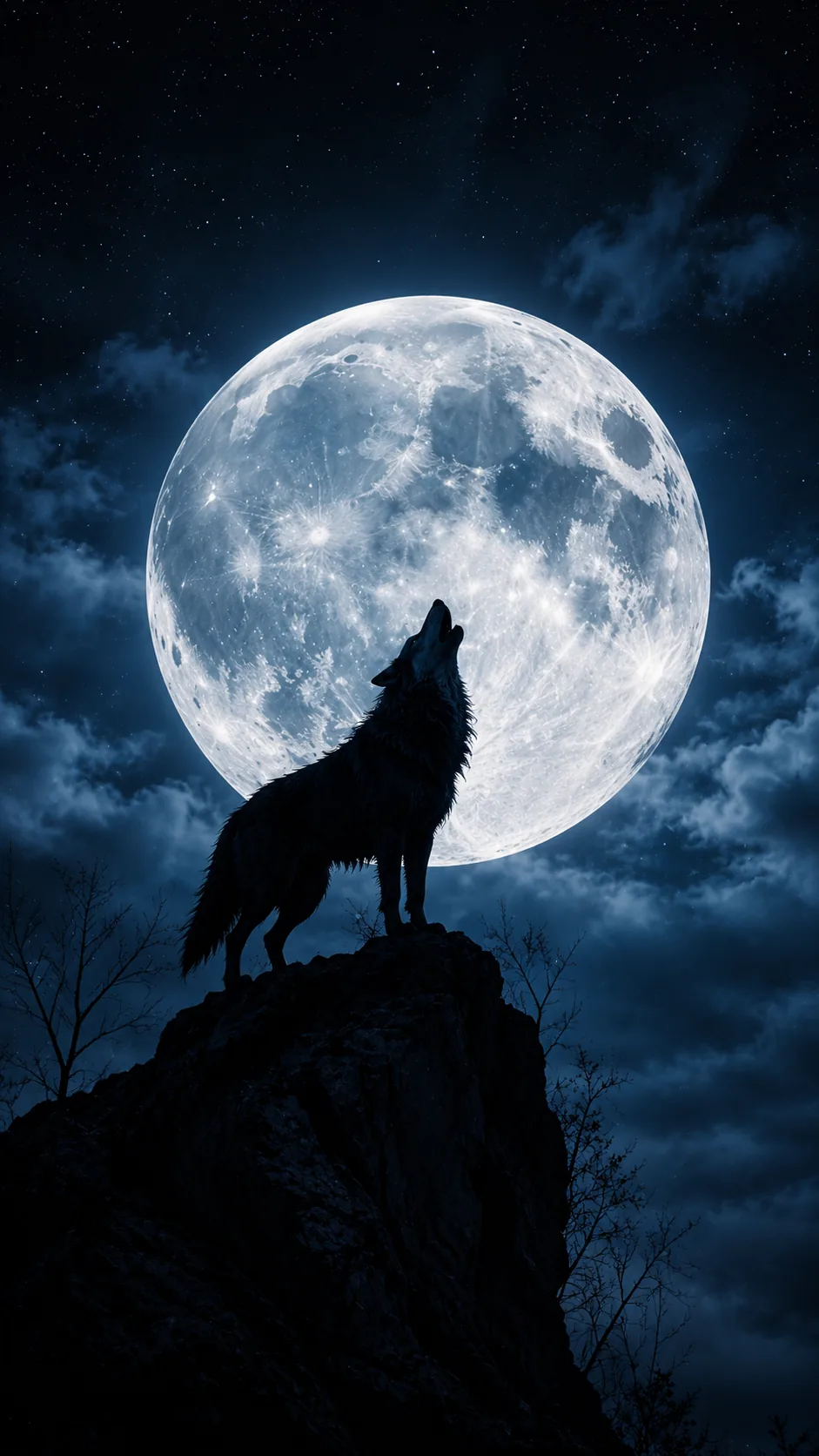 Lone Wolf Howling at Full Moon Wallpaper