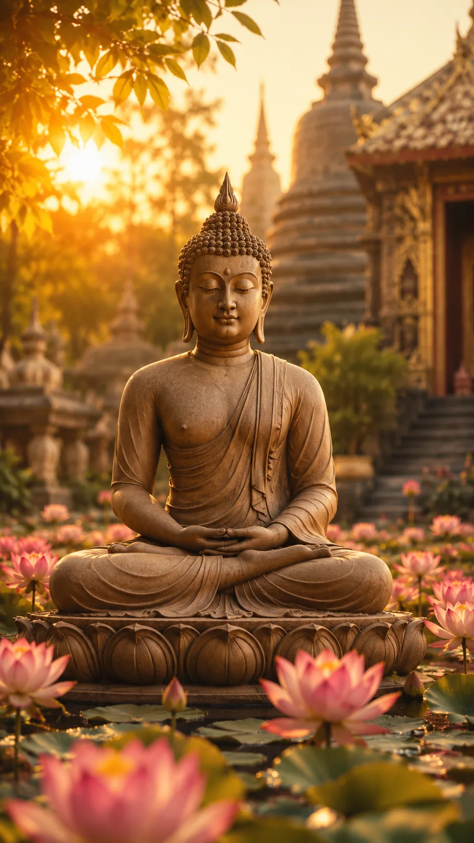 Bouddha Paisible dans Jardin de Lotus