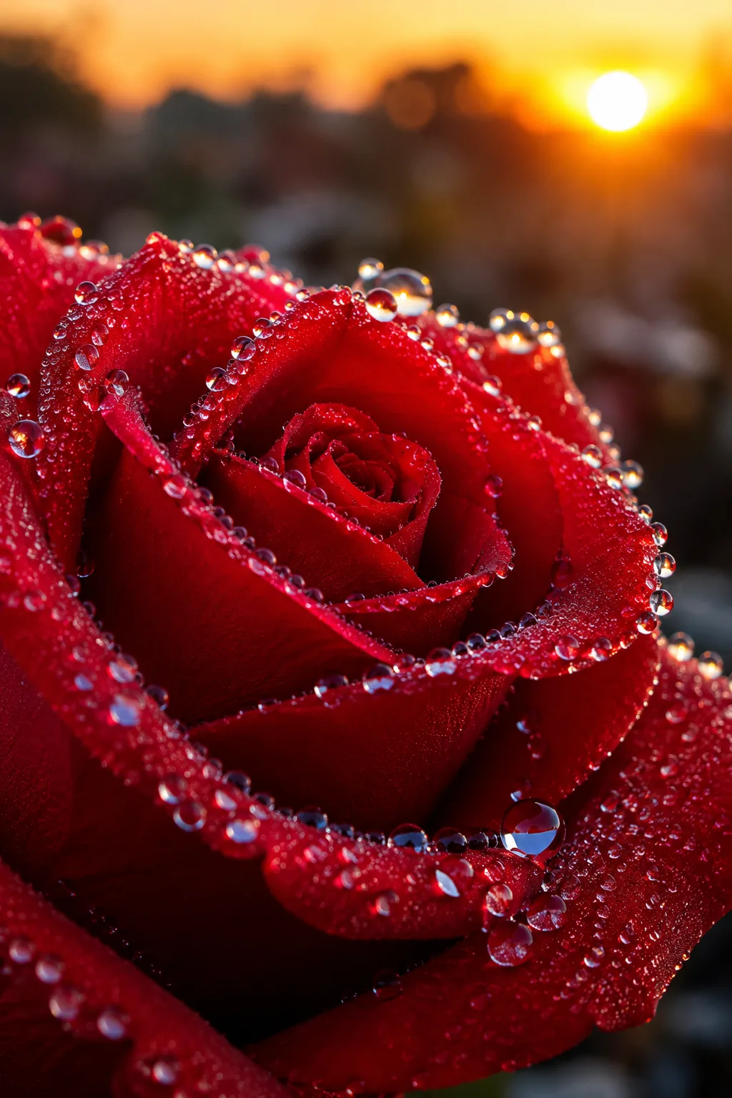 Photo Macro Rose Rouge avec Gouttes de Rosée