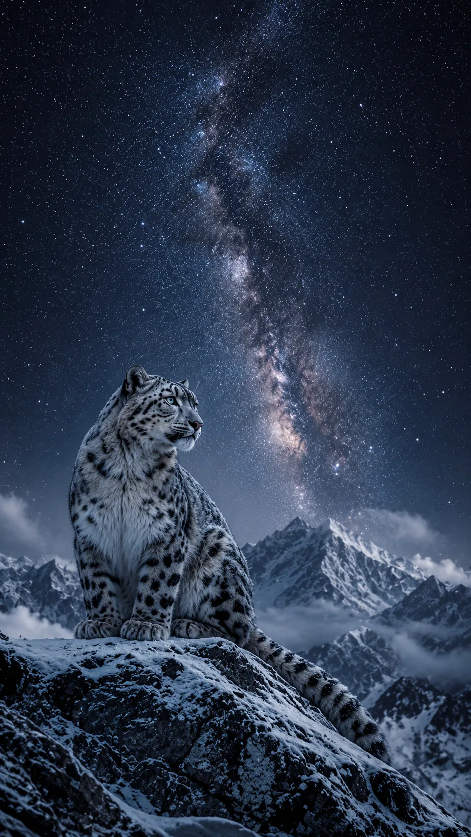 Snow Leopard Starry Night HD Mobile Wallpaper